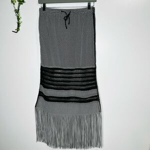 Jonathan Simkhai Black White Stripe Fringe Trim MIDI Length Skirt Resort NWT!